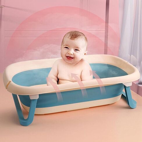Collapsible Baby Bathtub with Bath Pad Portable Bathtub with Thermometer and Drain Hole Baby Bathtub for Infants to Toddler 0-36 Months in Saudi Arabia