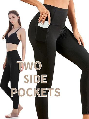 3 قطع من السراويل الضيقة مع جيوب للنساء، سراويل يوجا مدمجة للتحكم في البطن وشريط مطاطي (كبير) in Kuwait