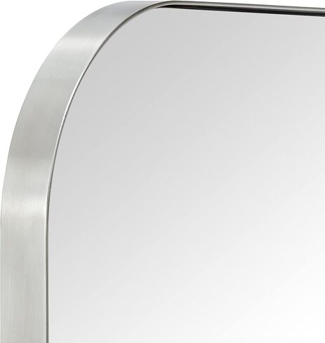 24x36'' Brushed Nickel Rounded Rectangle Bathroom Vanity Wall Mirror Silver Stainless Steel Metal FramedRectangular Bathroom Mirror, Vertical and Horizontal Hanging in Saudi Arabia