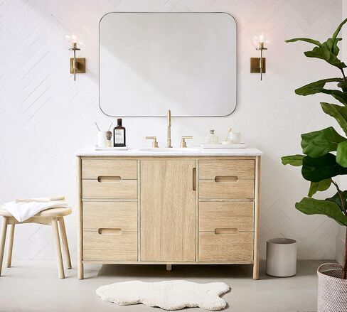 24x36'' Brushed Nickel Rounded Rectangle Bathroom Vanity Wall Mirror Silver Stainless Steel Metal FramedRectangular Bathroom Mirror, Vertical and Horizontal Hanging in Saudi Arabia