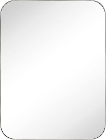 24x36'' Brushed Nickel Rounded Rectangle Bathroom Vanity Wall Mirror Silver Stainless Steel Metal FramedRectangular Bathroom Mirror, Vertical and Horizontal Hanging in Saudi Arabia