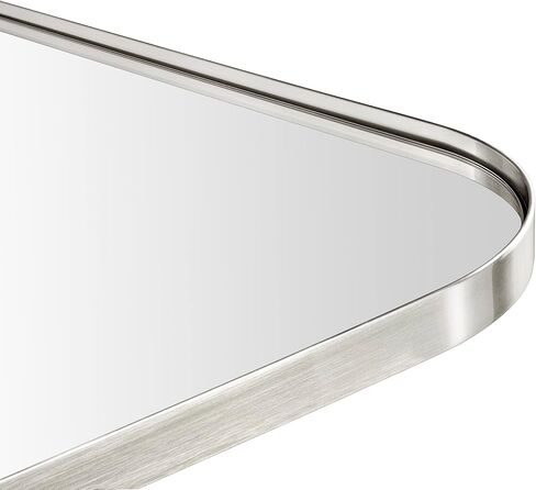 24x36'' Brushed Nickel Rounded Rectangle Bathroom Vanity Wall Mirror Silver Stainless Steel Metal FramedRectangular Bathroom Mirror, Vertical and Horizontal Hanging in Saudi Arabia