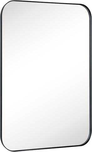 24x36'' Brushed Nickel Rounded Rectangle Bathroom Vanity Wall Mirror Silver Stainless Steel Metal FramedRectangular Bathroom Mirror, Vertical and Horizontal Hanging in Saudi Arabia