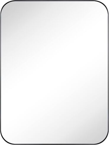 24x36'' Brushed Nickel Rounded Rectangle Bathroom Vanity Wall Mirror Silver Stainless Steel Metal FramedRectangular Bathroom Mirror, Vertical and Horizontal Hanging in Saudi Arabia
