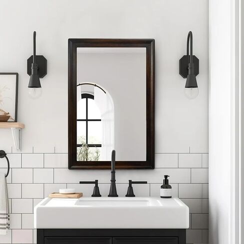 مرآة بإطار خشبي للحمام، مرآة ريفية مستطيلة مقاس 24 × 36 بوصة للجدار، مرآة معلقة خشبية مثبتة على الحائط للمدخل أو غرفة النوم أو غرفة المعيشة (الجوز الداكن) in Kuwait