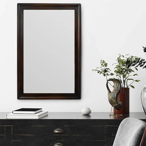 مرآة بإطار خشبي للحمام، مرآة ريفية مستطيلة مقاس 24 × 36 بوصة للجدار، مرآة معلقة خشبية مثبتة على الحائط للمدخل أو غرفة النوم أو غرفة المعيشة (الجوز الداكن) in Kuwait