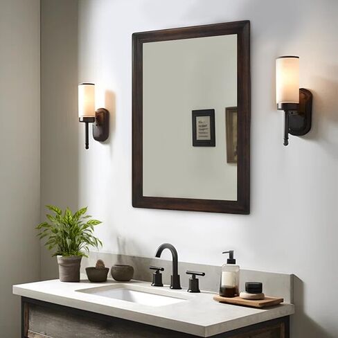 مرآة بإطار خشبي للحمام، مرآة ريفية مستطيلة مقاس 24 × 36 بوصة للجدار، مرآة معلقة خشبية مثبتة على الحائط للمدخل أو غرفة النوم أو غرفة المعيشة (الجوز الداكن) in Kuwait