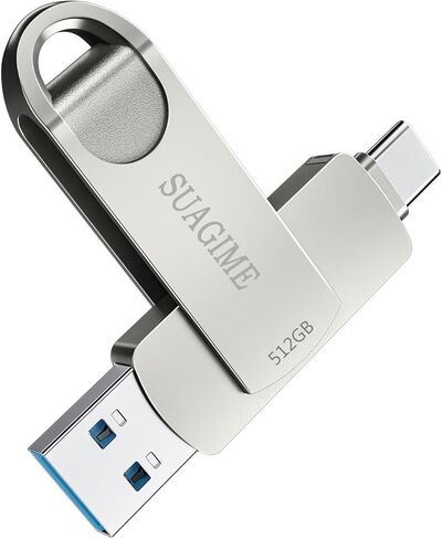 محرك أقراص فلاش USB سعة 512 جيجابايت، محرك أقراص ذاكرة USB3.0 2 في 1 لجهاز MacBook، محرك إبهام من النوع C لهاتف Android، محرك أقراص USB مضغوط محرك تخزين خارجي للكمبيوتر الشخصي/الكمبيوتر. (فضي) in Saudi Arabia