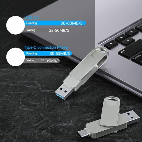 محرك أقراص فلاش USB سعة 512 جيجابايت، محرك أقراص ذاكرة USB3.0 2 في 1 لجهاز MacBook، محرك إبهام من النوع C لهاتف Android، محرك أقراص USB مضغوط محرك تخزين خارجي للكمبيوتر الشخصي/الكمبيوتر. (فضي) in Saudi Arabia