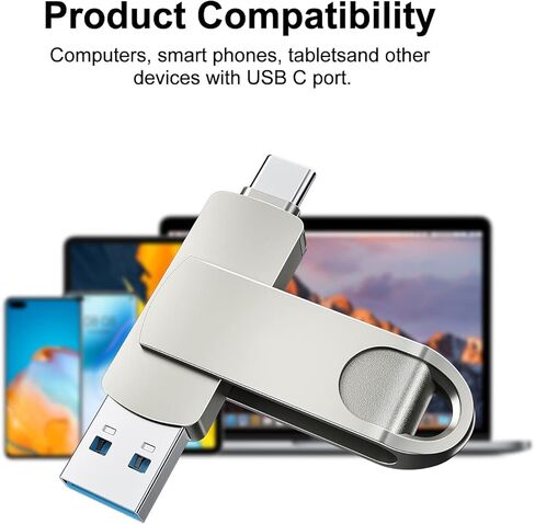 محرك أقراص فلاش USB سعة 512 جيجابايت، محرك أقراص ذاكرة USB3.0 2 في 1 لجهاز MacBook، محرك إبهام من النوع C لهاتف Android، محرك أقراص USB مضغوط محرك تخزين خارجي للكمبيوتر الشخصي/الكمبيوتر. (فضي) in Saudi Arabia
