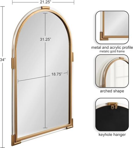 مرآة قوس أكريليك حديثة من Kate and Laurel Arceo، مقاس 22 × 34، باللون الأسود، ديكور مرآة مقوسة مع تفاصيل معدنية للاستخدام كمرآة زينة للحمام فوق الحوض in Saudi Arabia