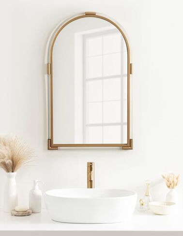 مرآة قوس أكريليك حديثة من Kate and Laurel Arceo، مقاس 22 × 34، باللون الأسود، ديكور مرآة مقوسة مع تفاصيل معدنية للاستخدام كمرآة زينة للحمام فوق الحوض in Saudi Arabia