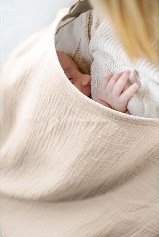 MairMore 100% Muslin Cotton Nursing Cover with Arch Neckline for Women | Large & Breathable Nursing Apron, Multi-Use Breastfeeding & Stroller Cover, Full Privacy for Mom & Baby (Ivory rainbow) in Saudi Arabia