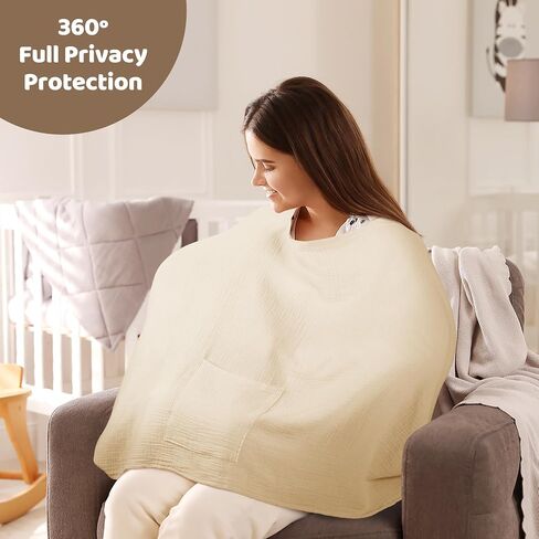 Muslin Nursing Cover for Breastfeeding, 360° Full Privacy Soft Breathable Nursing Covers, 100% Cotton Breast Feeding Cover, Multi-Purpose Car Seat Cover for Mam and Baby-Wheat in Saudi Arabia