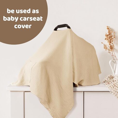 Muslin Nursing Cover for Breastfeeding, 360° Full Privacy Soft Breathable Nursing Covers, 100% Cotton Breast Feeding Cover, Multi-Purpose Car Seat Cover for Mam and Baby-Wheat in Saudi Arabia