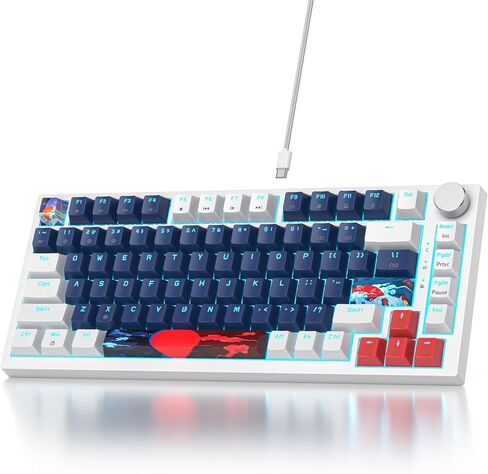 75% Mechanical Gaming Keyboard Wired Gasket Mount Keyboard 82 Keys Hot Swappable Keyboard RGB Backlit Knob TKL Keyboard for PC Laptop Windows Gamer(Blue Earth) in Saudi Arabia