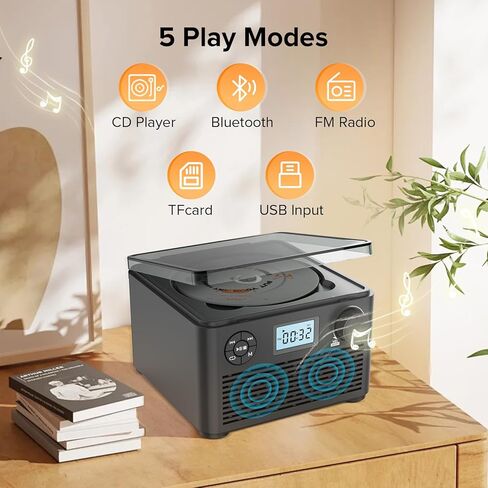 Portable CD Player Boombox with Bluetooth,CD Players for Home with Stereo Speakers,Rechargeable Boom Box CD Player with FM Radio,Support CD/MP3,USB/TF Card,Headphone Jack. in Kuwait