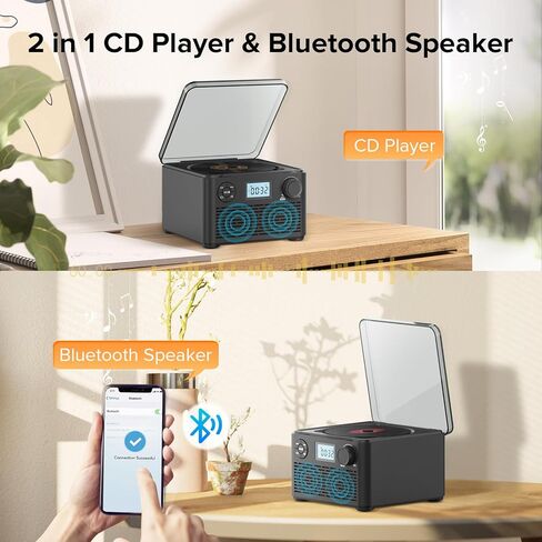 Portable CD Player Boombox with Bluetooth,CD Players for Home with Stereo Speakers,Rechargeable Boom Box CD Player with FM Radio,Support CD/MP3,USB/TF Card,Headphone Jack. in Kuwait