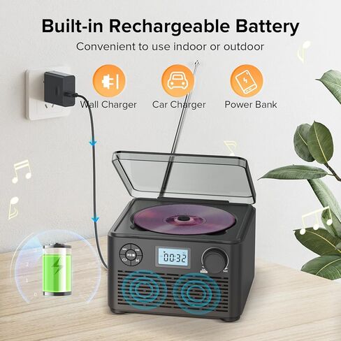 Portable CD Player Boombox with Bluetooth,CD Players for Home with Stereo Speakers,Rechargeable Boom Box CD Player with FM Radio,Support CD/MP3,USB/TF Card,Headphone Jack. in Kuwait