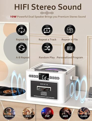 مشغل أقراص مضغوطة Boombox، مجموعة مشغل أقراص كاسيت مع بلوتوث، مكبرات صوت HiFi بقدرة 10 وات، بطارية مدمجة قابلة لإعادة الشحن بقدرة 5000 مللي أمبير في الساعة، راديو FM، تسجيل الشريط، جهاز التحكم عن بعد، USB/AUX/Micro SD/3.5 ملم سماعة رأس للمنزل in Kuwait
