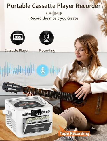 مشغل أقراص مضغوطة Boombox، مجموعة مشغل أقراص كاسيت مع بلوتوث، مكبرات صوت HiFi بقدرة 10 وات، بطارية مدمجة قابلة لإعادة الشحن بقدرة 5000 مللي أمبير في الساعة، راديو FM، تسجيل الشريط، جهاز التحكم عن بعد، USB/AUX/Micro SD/3.5 ملم سماعة رأس للمنزل in Kuwait