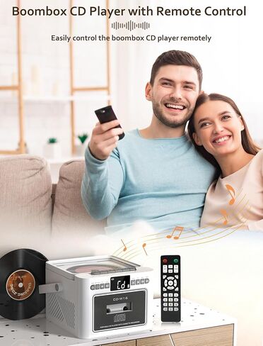 مشغل أقراص مضغوطة Boombox، مجموعة مشغل أقراص كاسيت مع بلوتوث، مكبرات صوت HiFi بقدرة 10 وات، بطارية مدمجة قابلة لإعادة الشحن بقدرة 5000 مللي أمبير في الساعة، راديو FM، تسجيل الشريط، جهاز التحكم عن بعد، USB/AUX/Micro SD/3.5 ملم سماعة رأس للمنزل in Kuwait