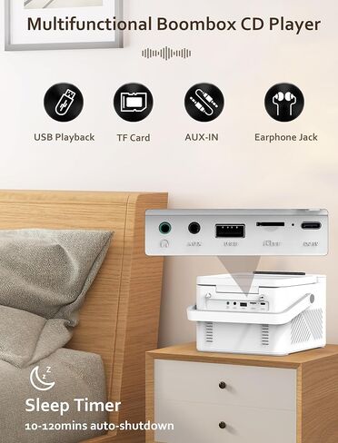 مشغل أقراص مضغوطة Boombox، مجموعة مشغل أقراص كاسيت مع بلوتوث، مكبرات صوت HiFi بقدرة 10 وات، بطارية مدمجة قابلة لإعادة الشحن بقدرة 5000 مللي أمبير في الساعة، راديو FM، تسجيل الشريط، جهاز التحكم عن بعد، USB/AUX/Micro SD/3.5 ملم سماعة رأس للمنزل in Kuwait