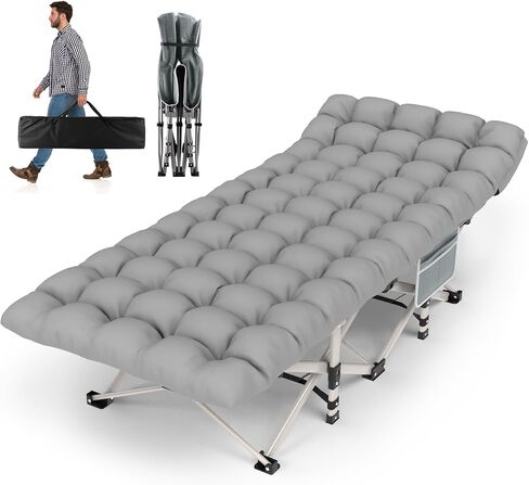 ZENPETIO Camping Cot for Adults, Heavy-Duty Portable Cot Bed with Mattress, Foldable Padded Sleeping Cots for Camping Travel Tent Day Bed Outdoor & Home Guest, Max Load 500 LBS, 75x28x15" in Saudi Arabia