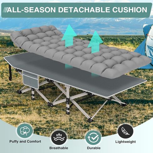 ZENPETIO Camping Cot for Adults, Heavy-Duty Portable Cot Bed with Mattress, Foldable Padded Sleeping Cots for Camping Travel Tent Day Bed Outdoor & Home Guest, Max Load 500 LBS, 75x28x15" in Saudi Arabia
