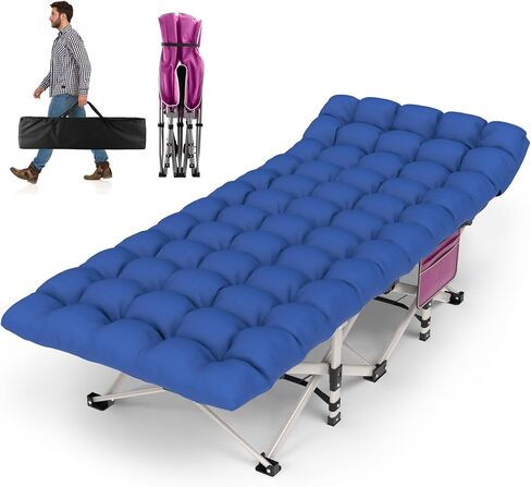 ZENPETIO Camping Cot for Adults, Heavy-Duty Portable Cot Bed with Mattress, Foldable Padded Sleeping Cots for Camping Travel Tent Day Bed Outdoor & Home Guest, Max Load 500 LBS, 75x28x15" in Saudi Arabia