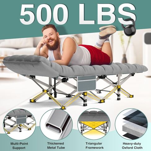 ZENPETIO Camping Cot for Adults, Heavy-Duty Portable Cot Bed with Mattress, Foldable Padded Sleeping Cots for Camping Travel Tent Day Bed Outdoor & Home Guest, Max Load 500 LBS, 75x28x15" in Saudi Arabia