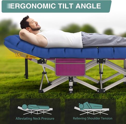 ZENPETIO Camping Cot for Adults, Heavy-Duty Portable Cot Bed with Mattress, Foldable Padded Sleeping Cots for Camping Travel Tent Day Bed Outdoor & Home Guest, Max Load 500 LBS, 75x28x15" in Saudi Arabia