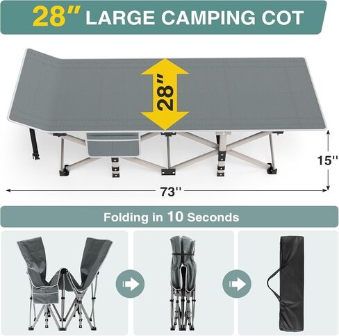 ZENPETIO Camping Cot for Adults, Heavy-Duty Portable Cot Bed with Mattress, Foldable Padded Sleeping Cots for Camping Travel Tent Day Bed Outdoor & Home Guest, Max Load 500 LBS, 75x28x15" in Saudi Arabia