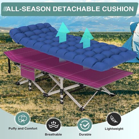 ZENPETIO Camping Cot for Adults, Heavy-Duty Portable Cot Bed with Mattress, Foldable Padded Sleeping Cots for Camping Travel Tent Day Bed Outdoor & Home Guest, Max Load 500 LBS, 75x28x15" in Saudi Arabia