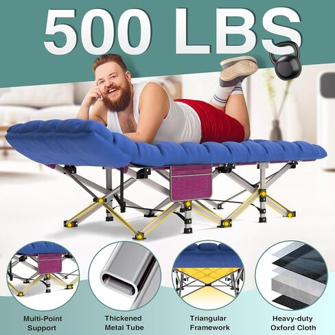 ZENPETIO Camping Cot for Adults, Heavy-Duty Portable Cot Bed with Mattress, Foldable Padded Sleeping Cots for Camping Travel Tent Day Bed Outdoor & Home Guest, Max Load 500 LBS, 75x28x15" in Saudi Arabia