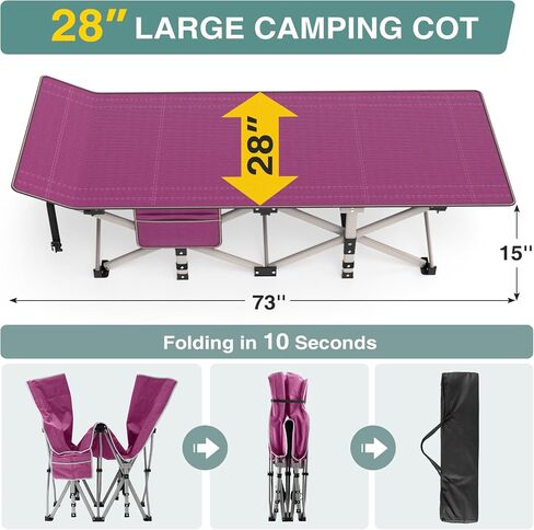 ZENPETIO Camping Cot for Adults, Heavy-Duty Portable Cot Bed with Mattress, Foldable Padded Sleeping Cots for Camping Travel Tent Day Bed Outdoor & Home Guest, Max Load 500 LBS, 75x28x15" in Saudi Arabia