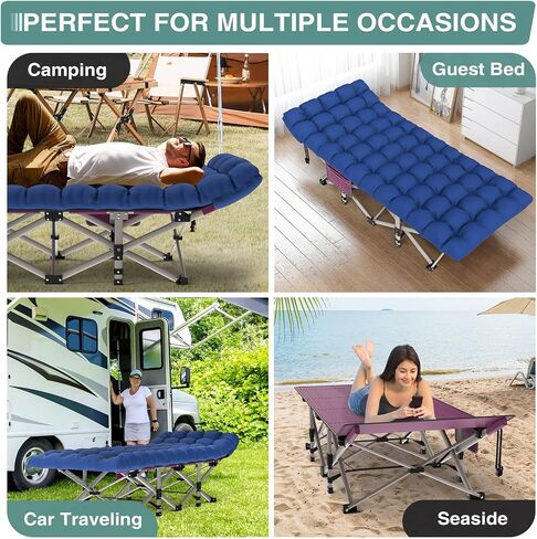 ZENPETIO Camping Cot for Adults, Heavy-Duty Portable Cot Bed with Mattress, Foldable Padded Sleeping Cots for Camping Travel Tent Day Bed Outdoor & Home Guest, Max Load 500 LBS, 75x28x15" in Saudi Arabia