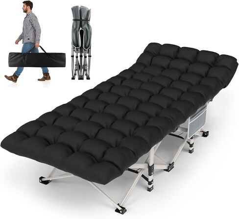 ZENPETIO Camping Cot for Adults, Heavy-Duty Portable Cot Bed with Mattress, Foldable Padded Sleeping Cots for Camping Travel Tent Day Bed Outdoor & Home Guest, Max Load 500 LBS, 75x28x15" in Saudi Arabia