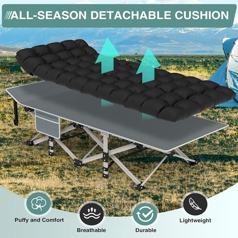 ZENPETIO Camping Cot for Adults, Heavy-Duty Portable Cot Bed with Mattress, Foldable Padded Sleeping Cots for Camping Travel Tent Day Bed Outdoor & Home Guest, Max Load 500 LBS, 75x28x15" in Saudi Arabia