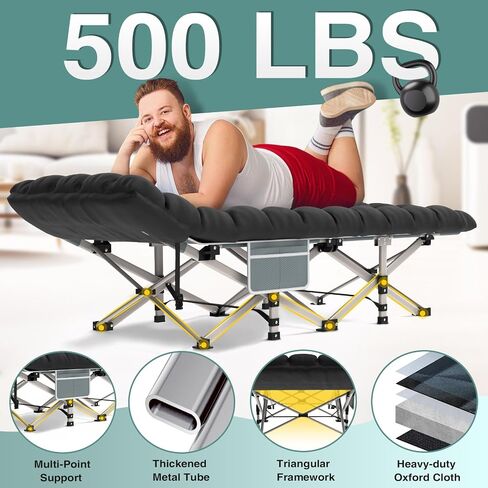 ZENPETIO Camping Cot for Adults, Heavy-Duty Portable Cot Bed with Mattress, Foldable Padded Sleeping Cots for Camping Travel Tent Day Bed Outdoor & Home Guest, Max Load 500 LBS, 75x28x15" in Saudi Arabia