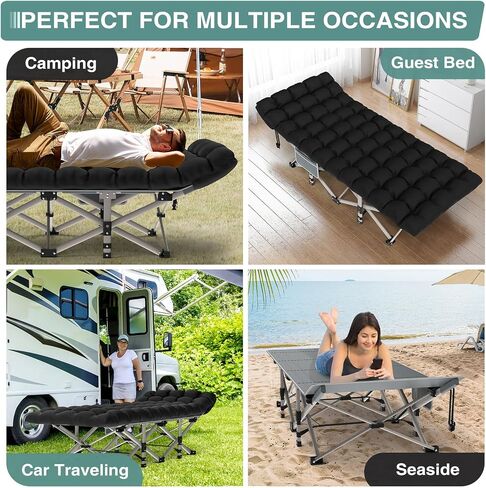 ZENPETIO Camping Cot for Adults, Heavy-Duty Portable Cot Bed with Mattress, Foldable Padded Sleeping Cots for Camping Travel Tent Day Bed Outdoor & Home Guest, Max Load 500 LBS, 75x28x15" in Saudi Arabia
