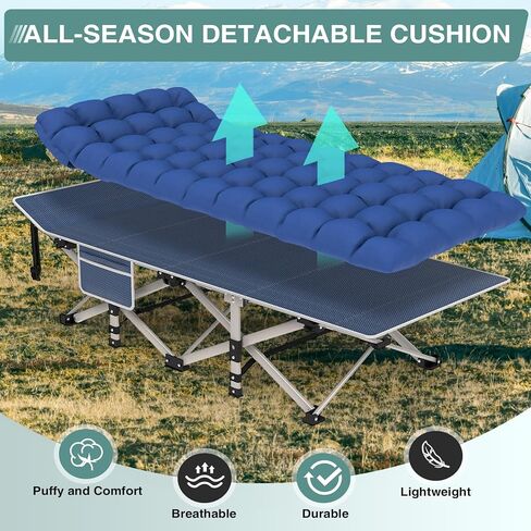 ZENPETIO Camping Cot for Adults, Heavy-Duty Portable Cot Bed with Mattress, Foldable Padded Sleeping Cots for Camping Travel Tent Day Bed Outdoor & Home Guest, Max Load 500 LBS, 75x28x15" in Saudi Arabia
