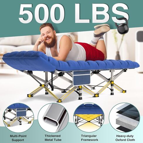 ZENPETIO Camping Cot for Adults, Heavy-Duty Portable Cot Bed with Mattress, Foldable Padded Sleeping Cots for Camping Travel Tent Day Bed Outdoor & Home Guest, Max Load 500 LBS, 75x28x15" in Saudi Arabia
