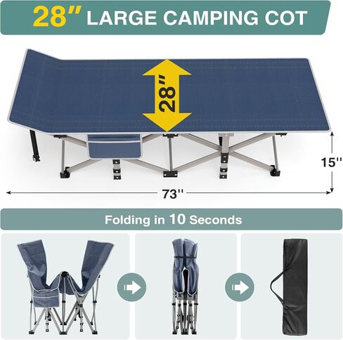 ZENPETIO Camping Cot for Adults, Heavy-Duty Portable Cot Bed with Mattress, Foldable Padded Sleeping Cots for Camping Travel Tent Day Bed Outdoor & Home Guest, Max Load 500 LBS, 75x28x15" in Saudi Arabia