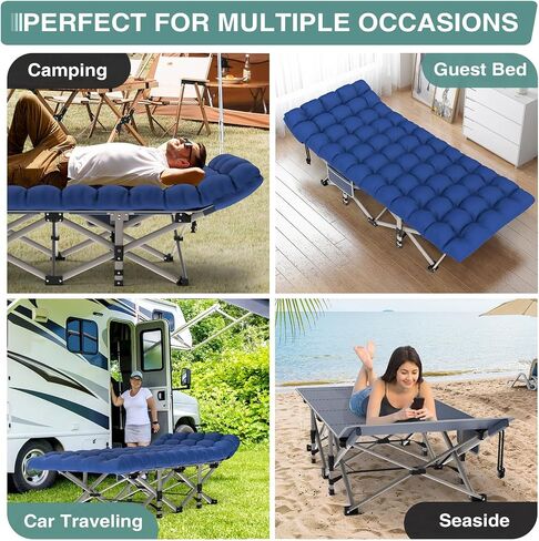 ZENPETIO Camping Cot for Adults, Heavy-Duty Portable Cot Bed with Mattress, Foldable Padded Sleeping Cots for Camping Travel Tent Day Bed Outdoor & Home Guest, Max Load 500 LBS, 75x28x15" in Saudi Arabia