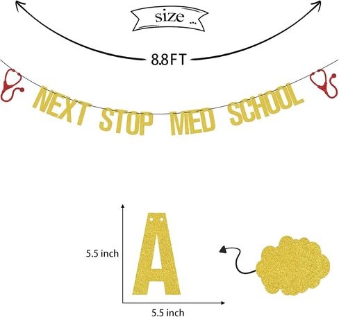 Next Stop Med School Banner, Congrats Doctor/Med School Survivor Cake Decor, Medical Degree Graduation Party Decoration Supplies, Congrats Doctor 2024 Graduate Decor Gold Red in Saudi Arabia