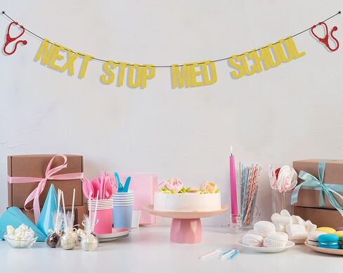 Next Stop Med School Banner, Congrats Doctor/Med School Survivor Cake Decor, Medical Degree Graduation Party Decoration Supplies, Congrats Doctor 2024 Graduate Decor Gold Red in Saudi Arabia