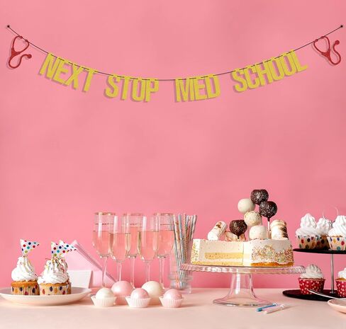 Next Stop Med School Banner, Congrats Doctor/Med School Survivor Cake Decor, Medical Degree Graduation Party Decoration Supplies, Congrats Doctor 2024 Graduate Decor Gold Red in Saudi Arabia