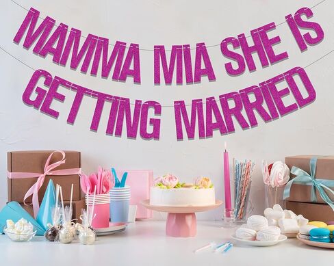 Mamma Mia She is Getting Married Banner, Funny Wedding/Engagement Decorations, Bride to Be Banner, Wedding Rehearsal Party Decor Supplies Rose Red in Saudi Arabia