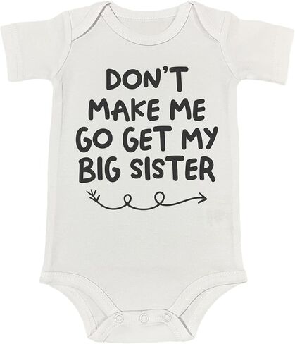بدلة أطفال من Don't Make Me Go Get My Big Sister/Brother، هدية استحمام للرضع إعلانًا مضحكًا عن الحمل (0-6 أشهر، رومبر قصير الأكمام للأخت) in Kuwait